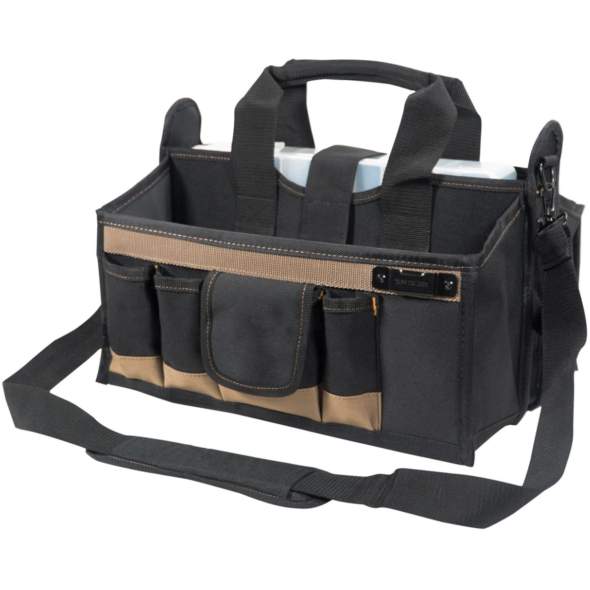 Center Tray Tool Bag, Canvas, 16 Pockets, Black