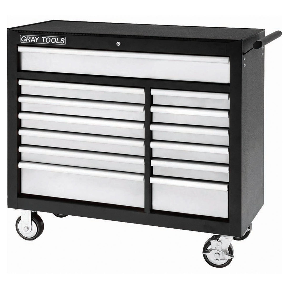 Roller Cabinet, 13 Drawers, 42" W x 19" D x 40" H, Black