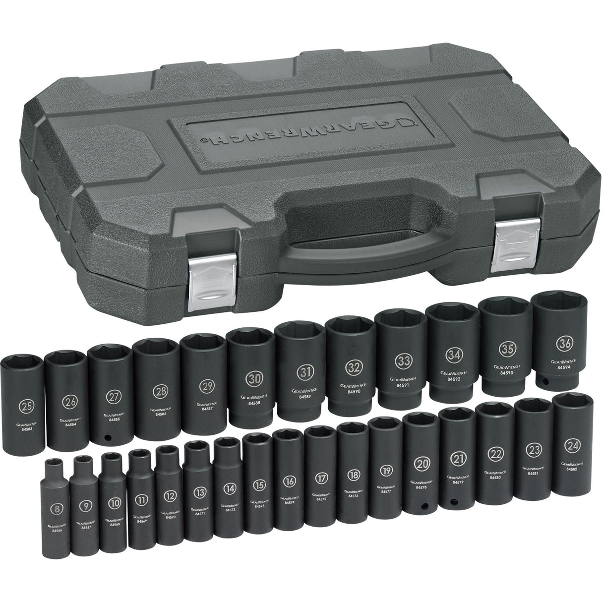Socket Set, 29 Pcs, Impact, 1/2" Drive Size, Deep