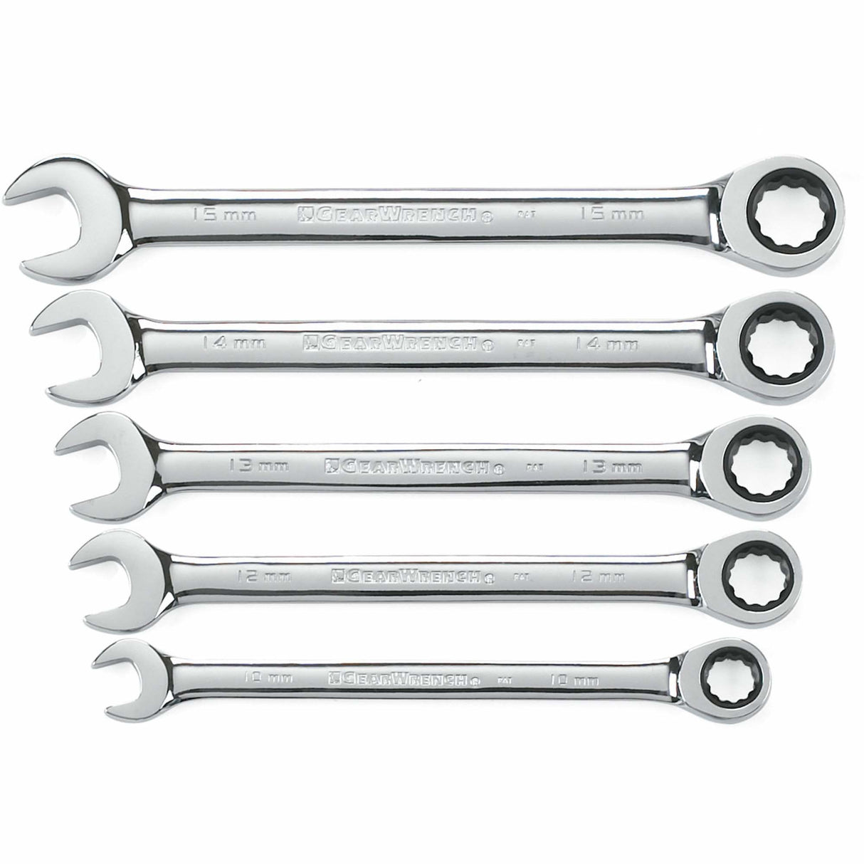 72-Tooth 12 Point Ratcheting Wrench Set, Combination, 5 Pieces, Metric