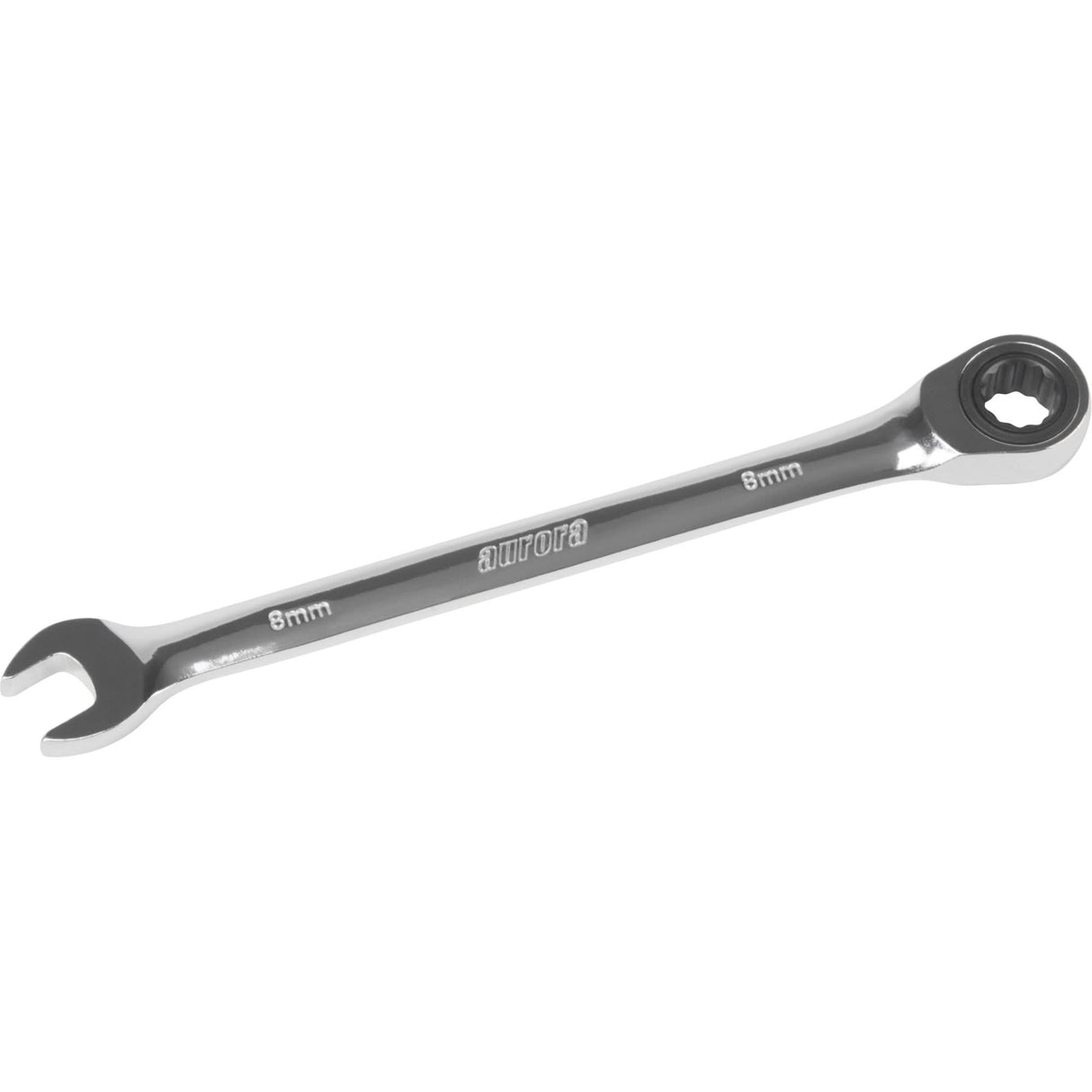 Metric Ratcheting Combination Wrench, 12 Point, 8 mm, Chrome Finish