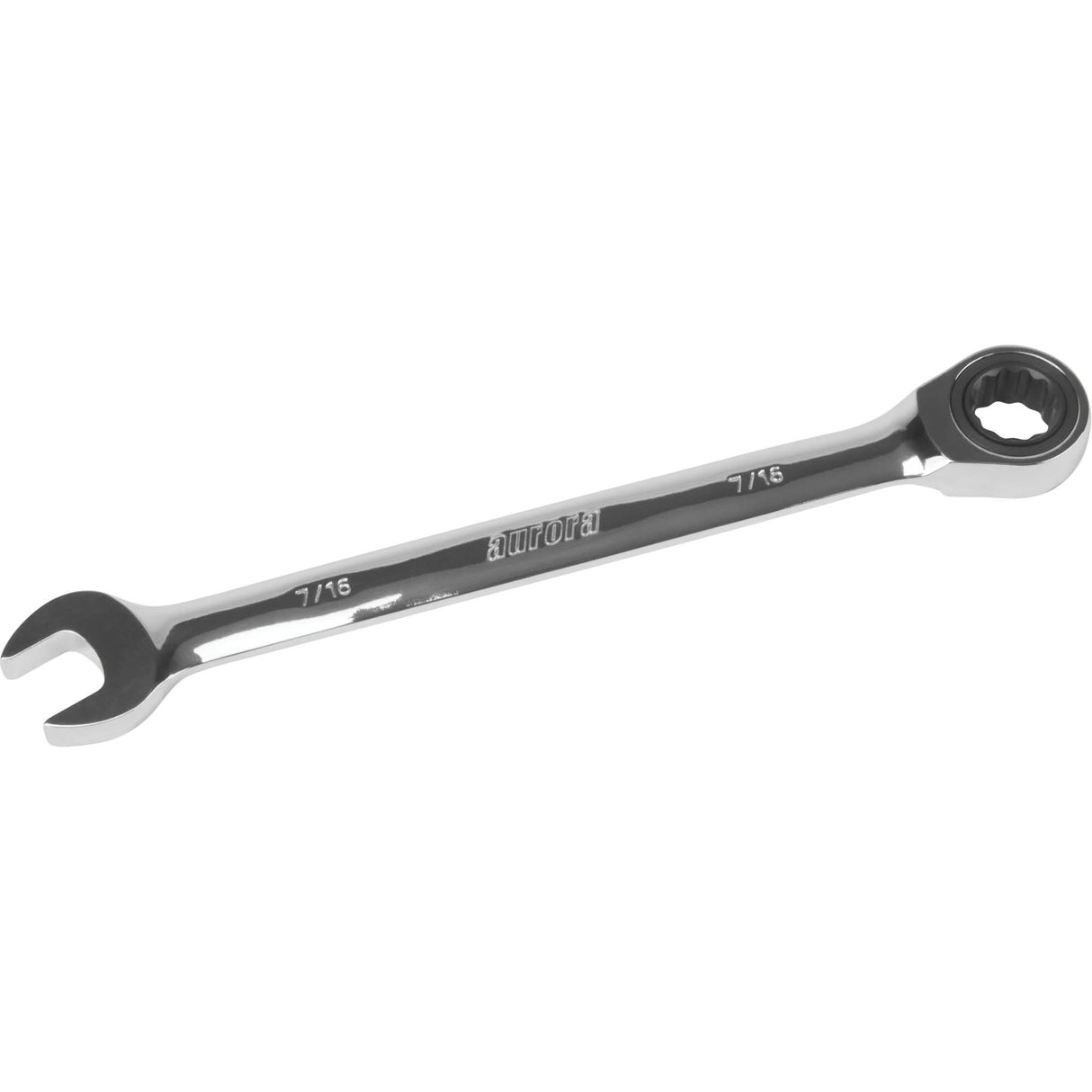 SAE Ratcheting Combination Wrench, 12 Point, 7/16", Chrome Finish