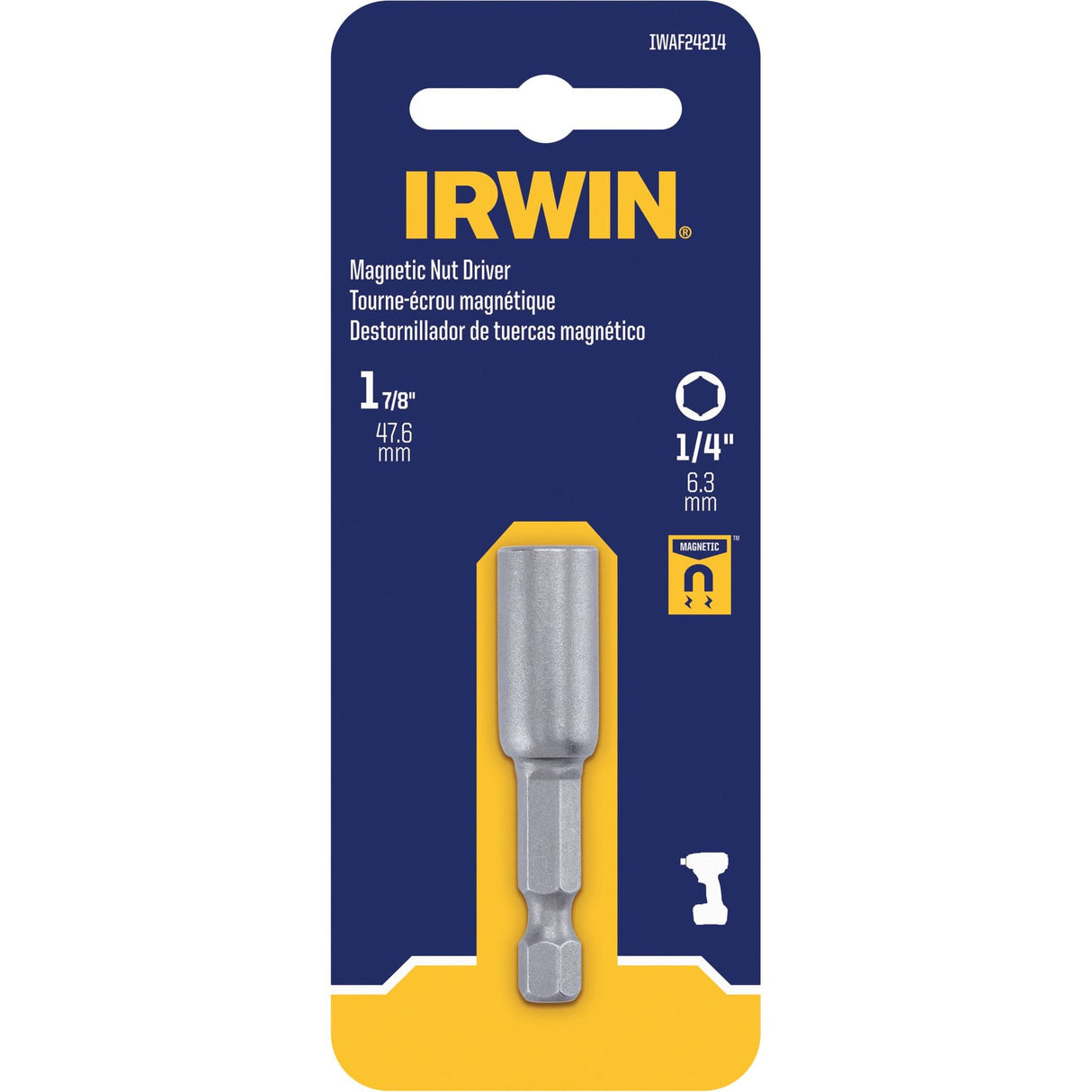 Nutsetter, 1/4" Tip, 1/4" Drive, 1-7/8" L, Magnetic