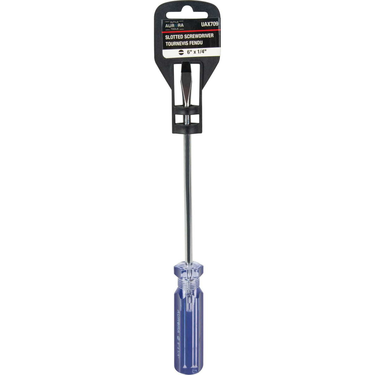 Blue Transparent Striped Slotted Screwdriver, 1/4" Tip, Round, Plastic Handle