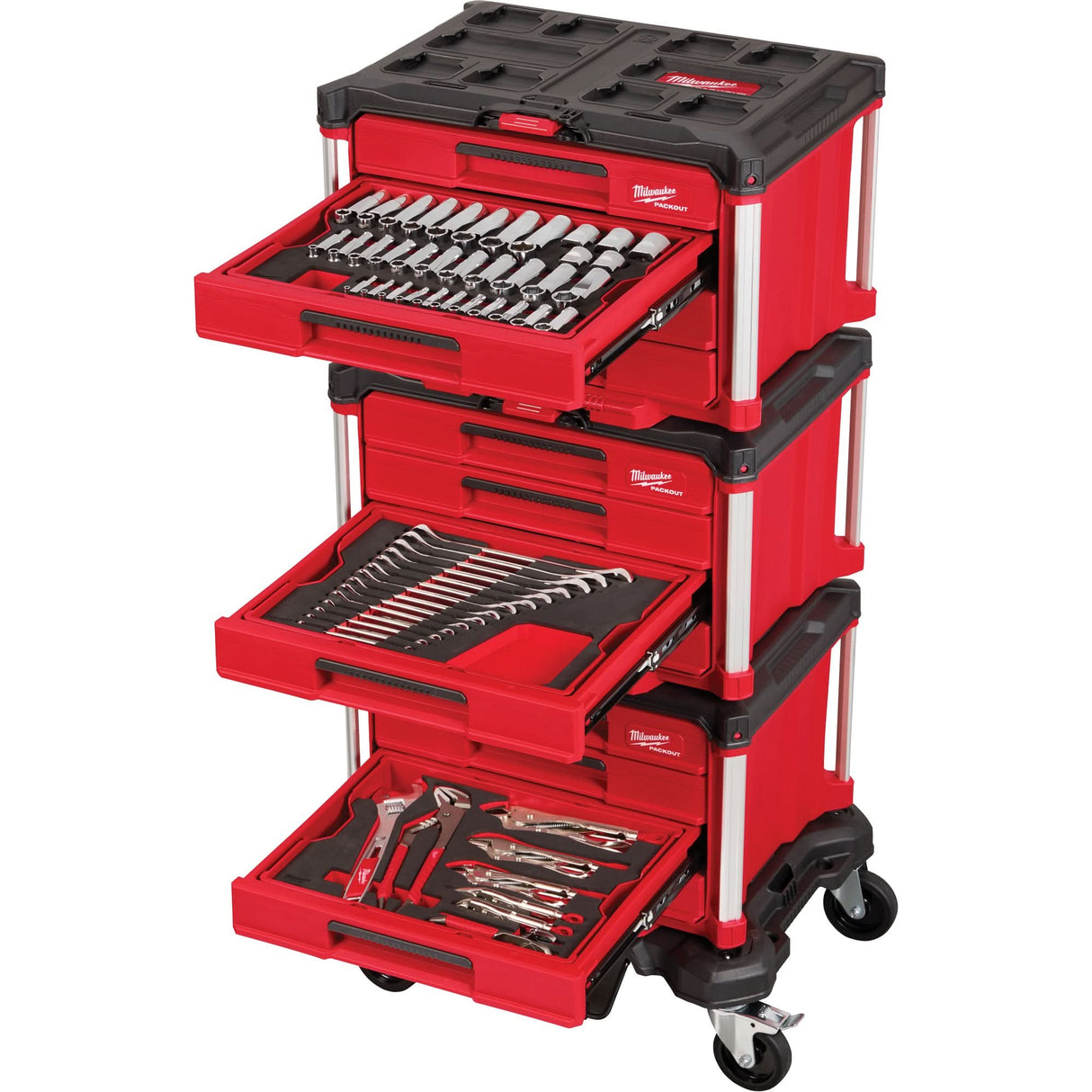 366-Piece Master Mechanics Hand Tool Set with PACKOUT™ Drawers & Dolly, 16-3/10" x 22-1/5" x 48-5/8", Black/Red