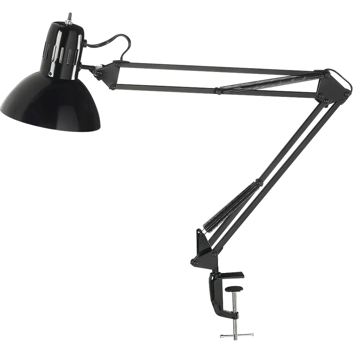 Swing Arm Clamp-On Desk Lamps, 100 W, Incandescent, C-Clamp, Black