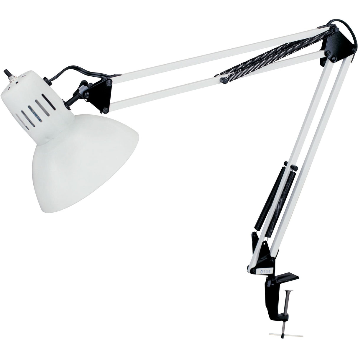 Swing Arm Clamp-On Desk Lamps, 100 W, Incandescent, C-Clamp, 36" Neck, White