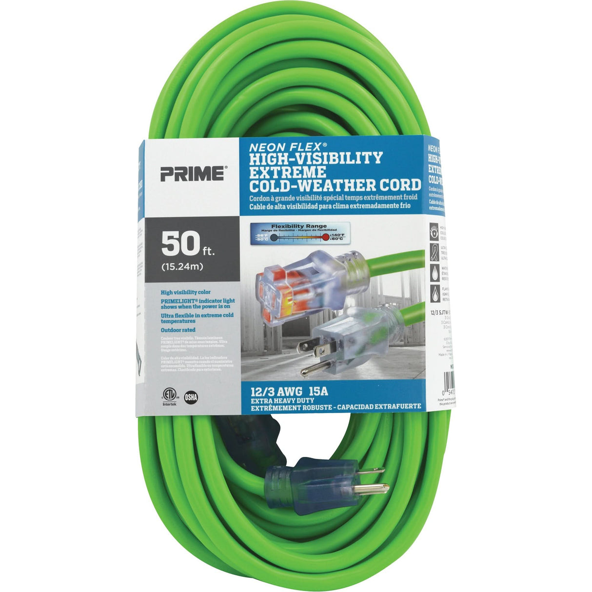 Neon Flex® High Visibility Extension Cord, Outdoor, SJTW, 12/3 AWG, 15 A, 50'