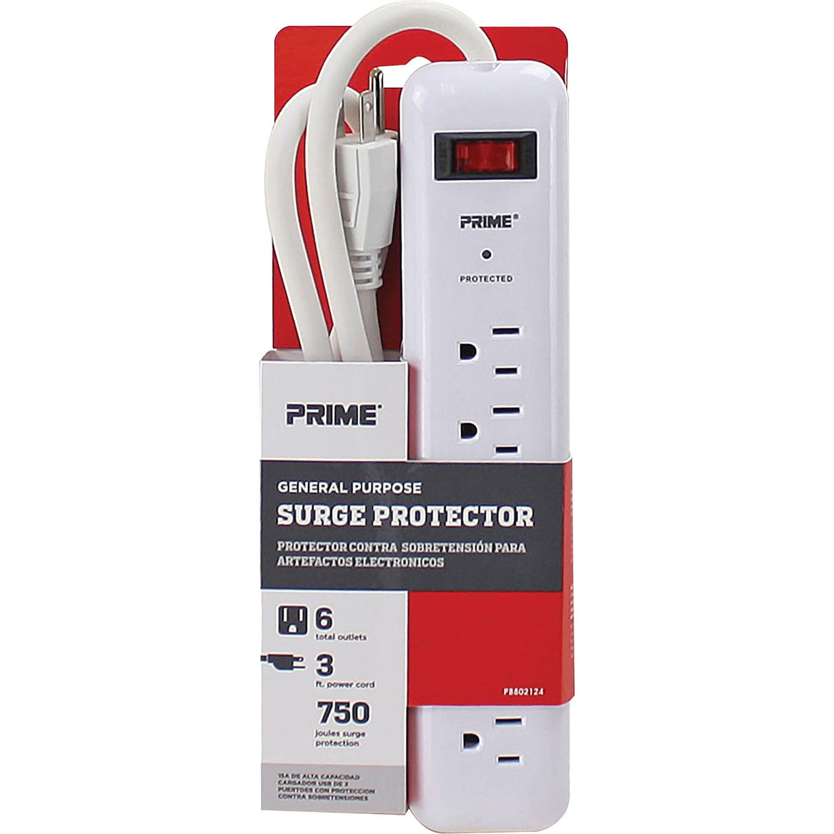 Surge Protector, 6 Outlets, 750 J, 1875, 3' Cord