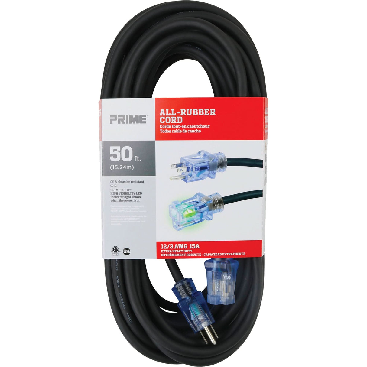 All-Rubber™ Extension Cord, Outdoor, SJOOW, 12/3 AWG, 15 A, 50'