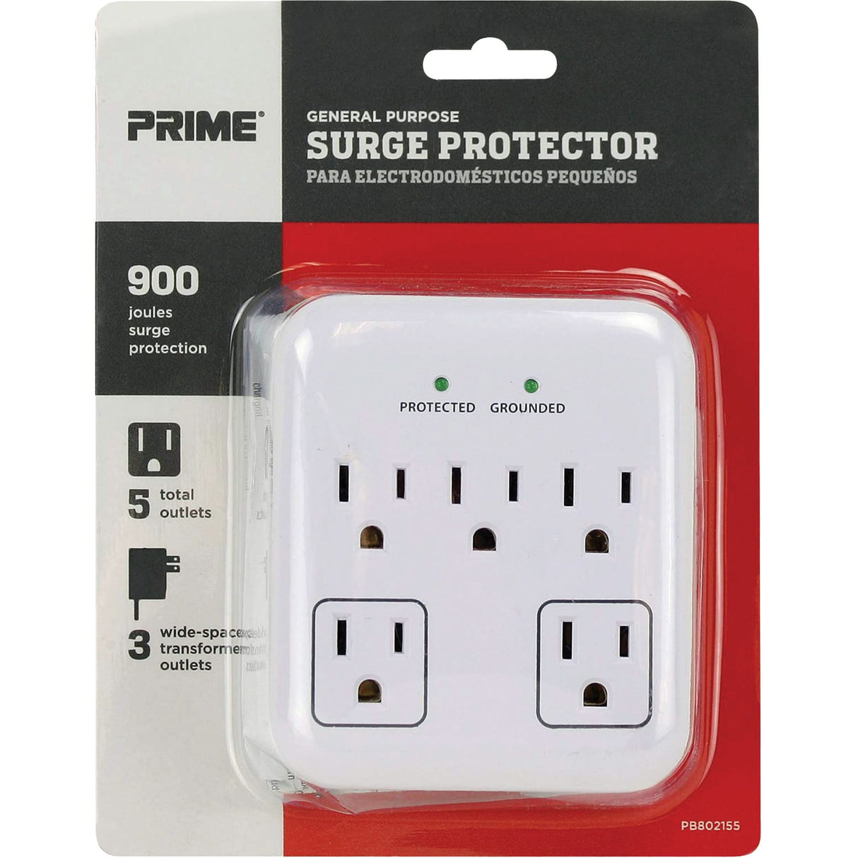 Surge Protector, 5 Outlets, 900 J, 1875 W