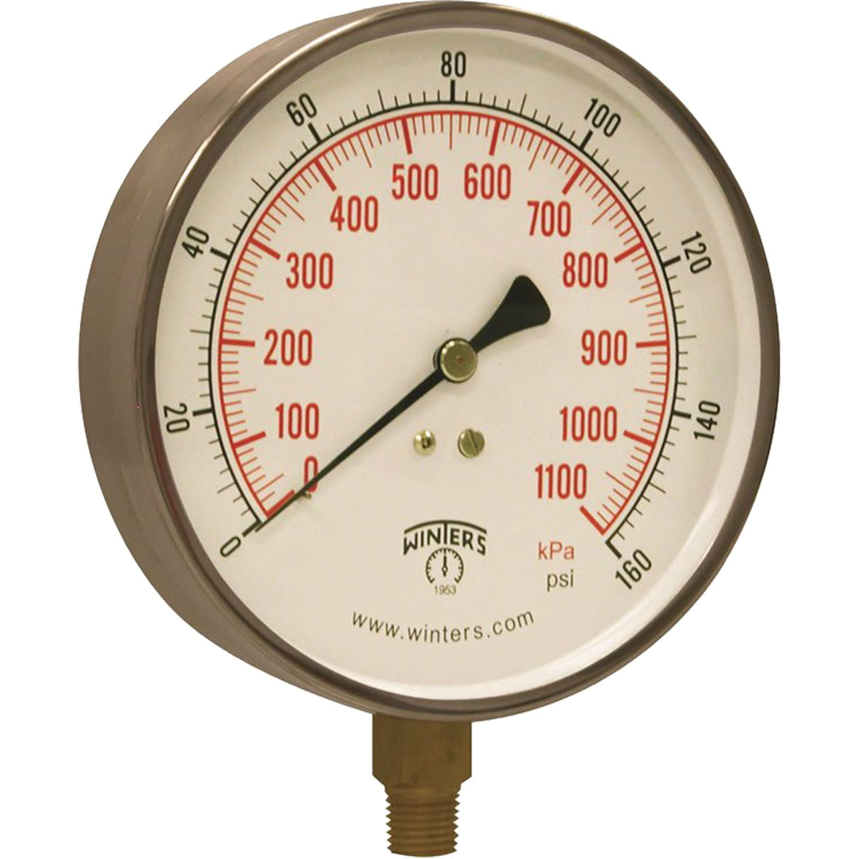 Contractor Pressure Gauge, 4-1/2" , 0 - 160 psi, Bottom Mount, Analogue