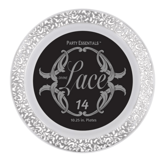 10.25" White Lace Plates with Silver Edge
