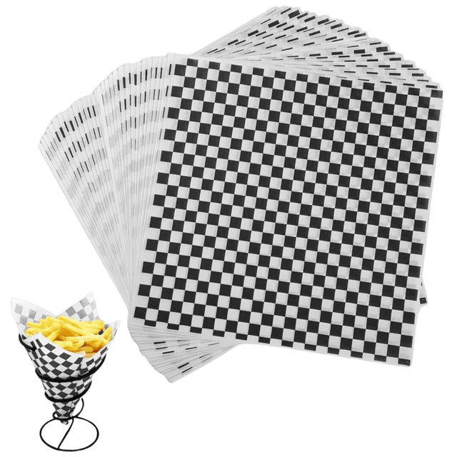12" x 12" Black Checkered Wax Paper - Stratosphere Distribution
