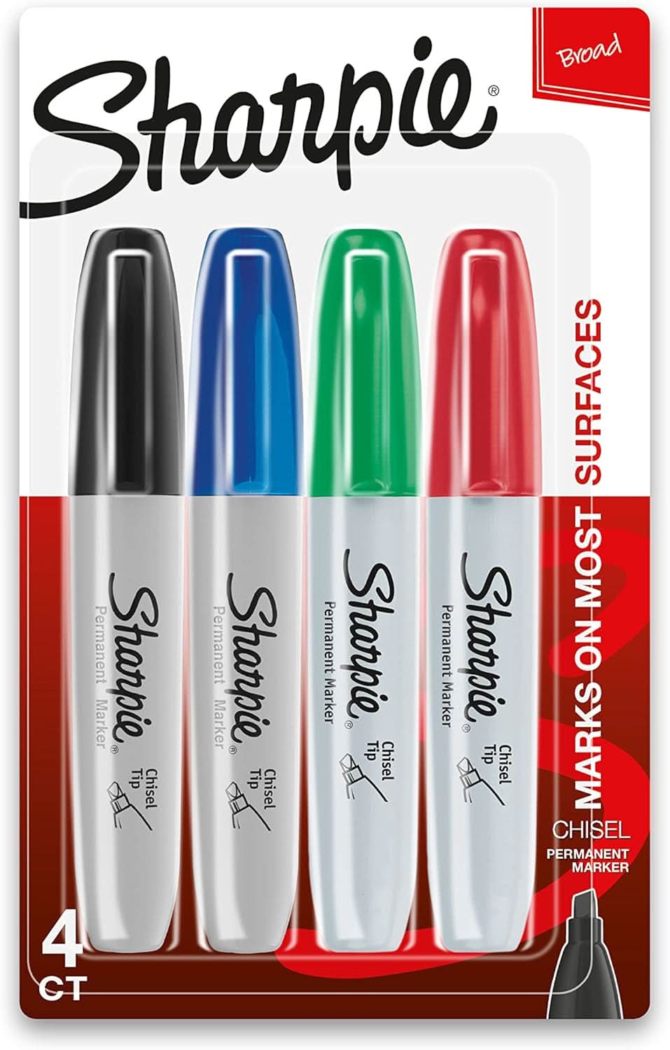 Sharpie Permanent Markers - Chisel Tip - Assorted Colours - 4 Pack