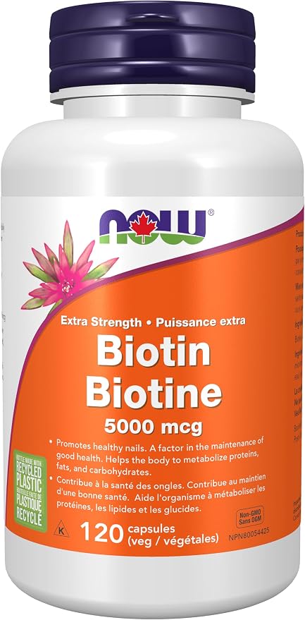 NOW Supplements, Biotin 5,000 mcg, Amino Acid Metabolism, Energy Production, 120 Veg Capsules