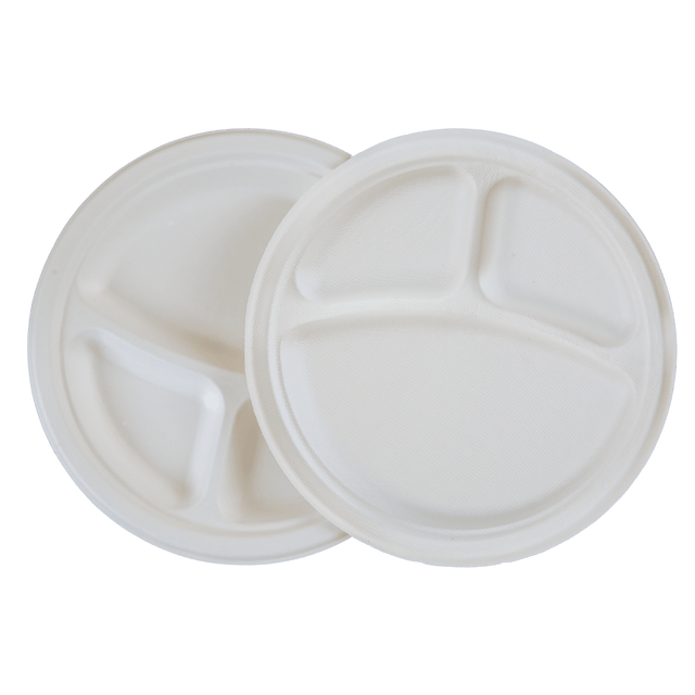 9" Round Sugarcane Plate - 3-Comp.