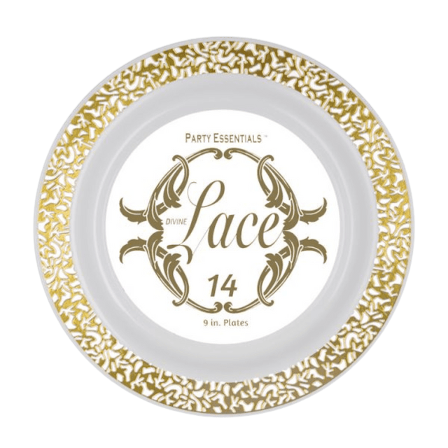 9" White Lace Plates with Gold Edge - Stratosphere Distribution