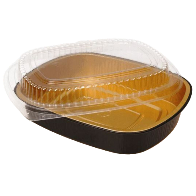 16 oz Rectangular Black Gold SmoothWall Foil Container with Clear Lid