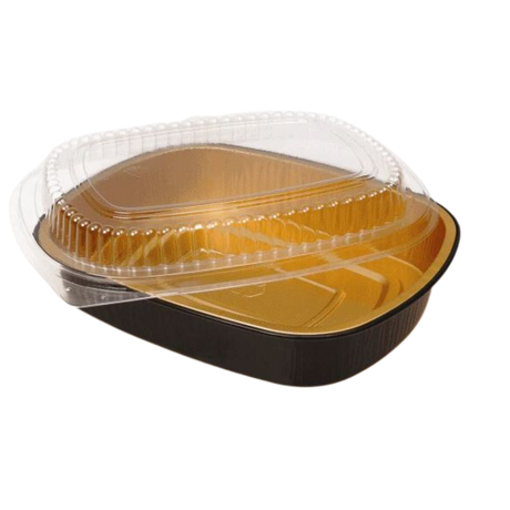 22 oz Rectangular Black Gold SmoothWall Foil Container with Clear Lid