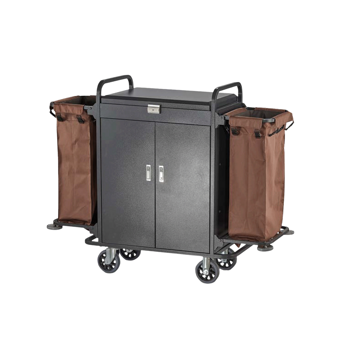 Metal Housekeeping Cart with Silent Rubber-Coated Wheels and Doors