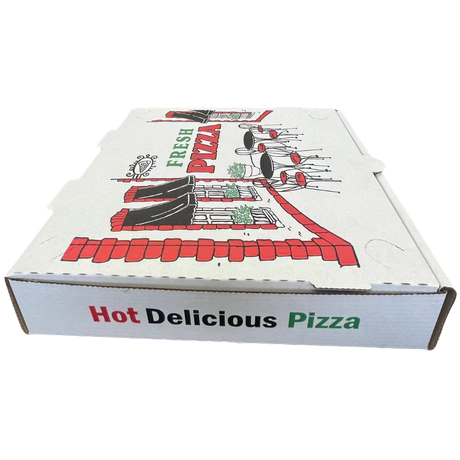 12" x 12" x 2" White B-Flute Printed Pizza Boxes