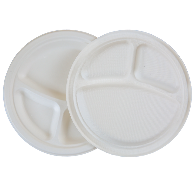 10" Round Sugarcane Plate - 3-Comp.