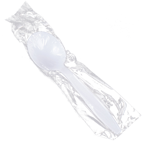 White Heavy Individually Wrapped Plastic Soup Spoons