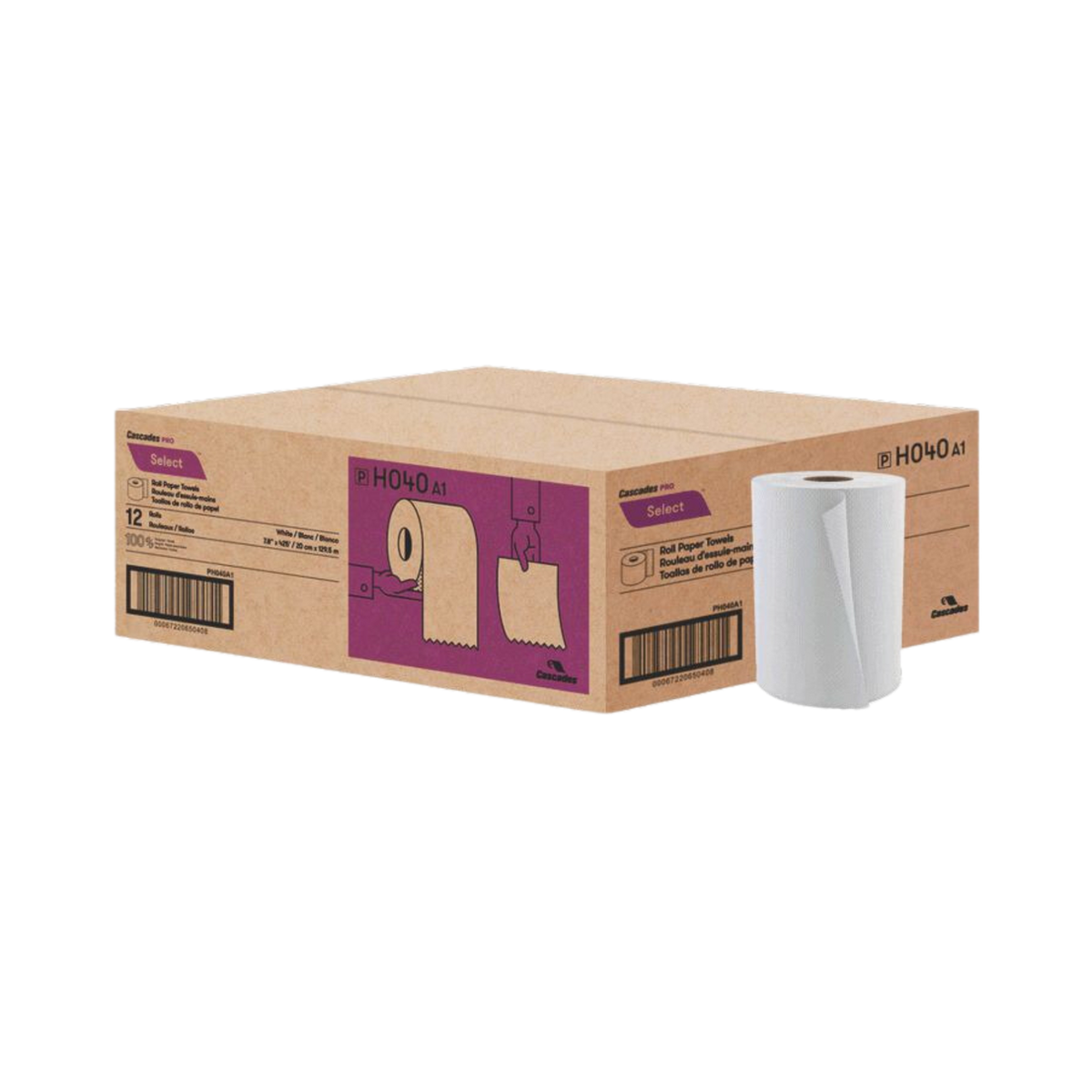 8" x 425' White Hand Towel Rolls - 12 Rolls