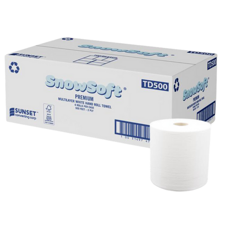 7.65" x 500', 2 ply White Hand Towel Rolls - 6 Rolls