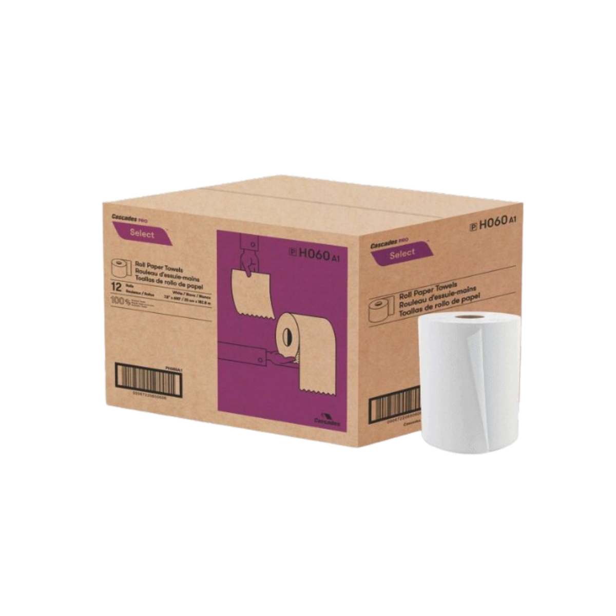 8" x 600' White Hand Towel Rolls - 12 Rolls