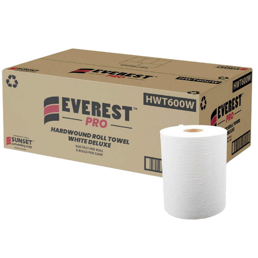 7.85" x 600' White Hand Towel Rolls - 6 Rolls