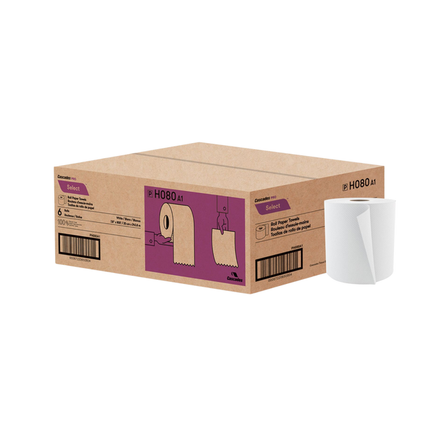 8" x 800' White Hand Towel Rolls - 6 Rolls