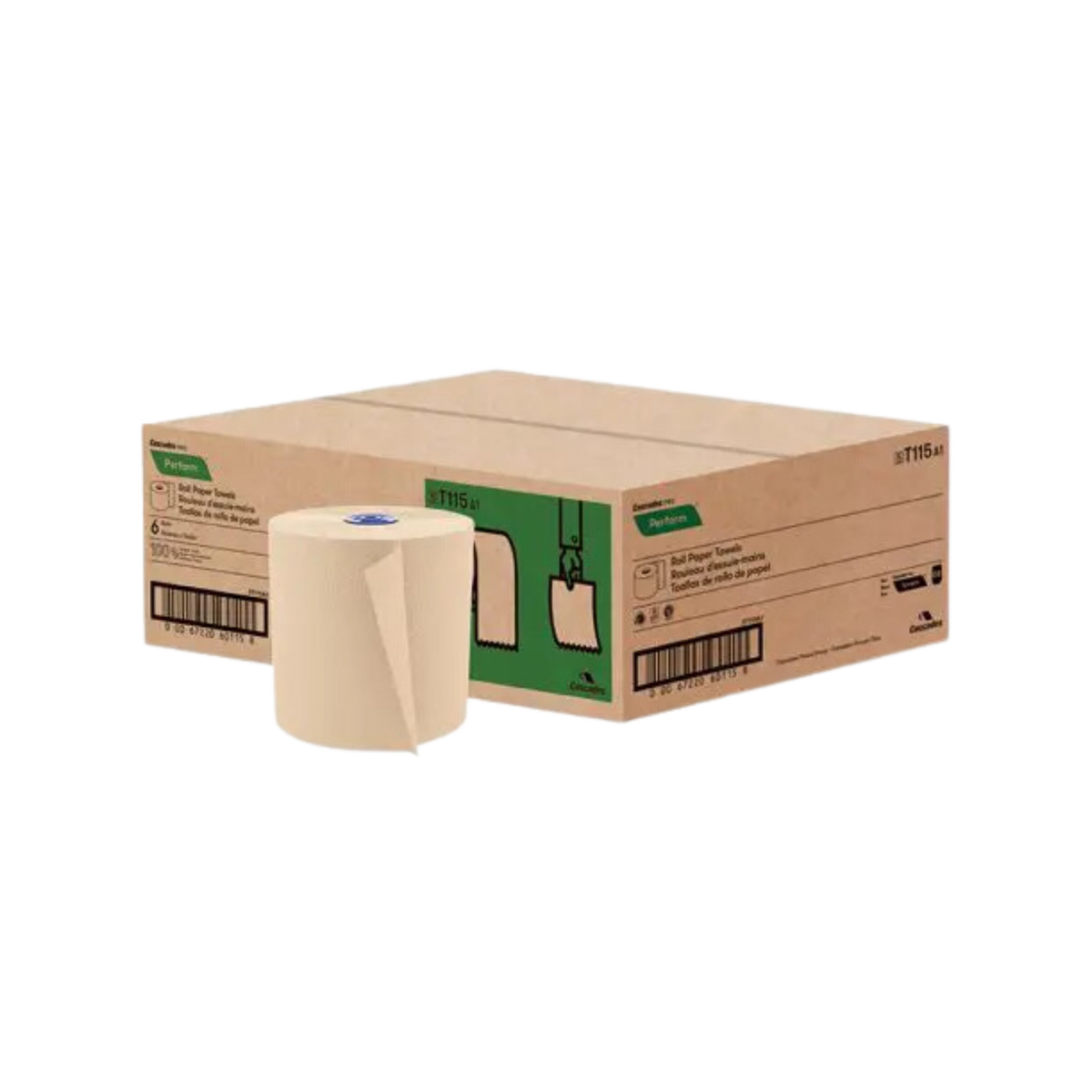 7.5" x 775' Kraft Hand Towel Rolls - 6 Rolls