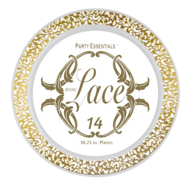 10.25" White Lace Plates with Gold Edge