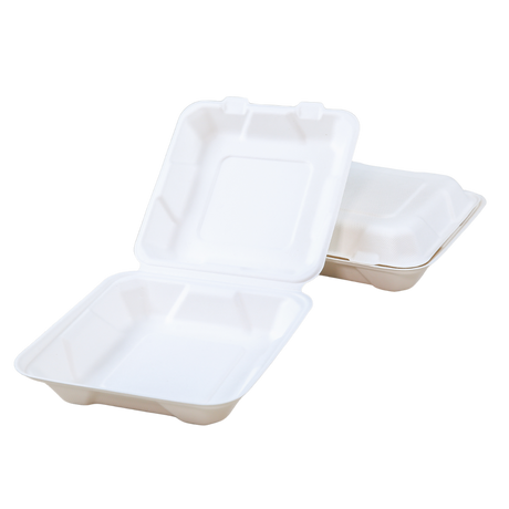 8" x 8" x 2.5" Sugarcane Take-Out Container - 1-Comp.