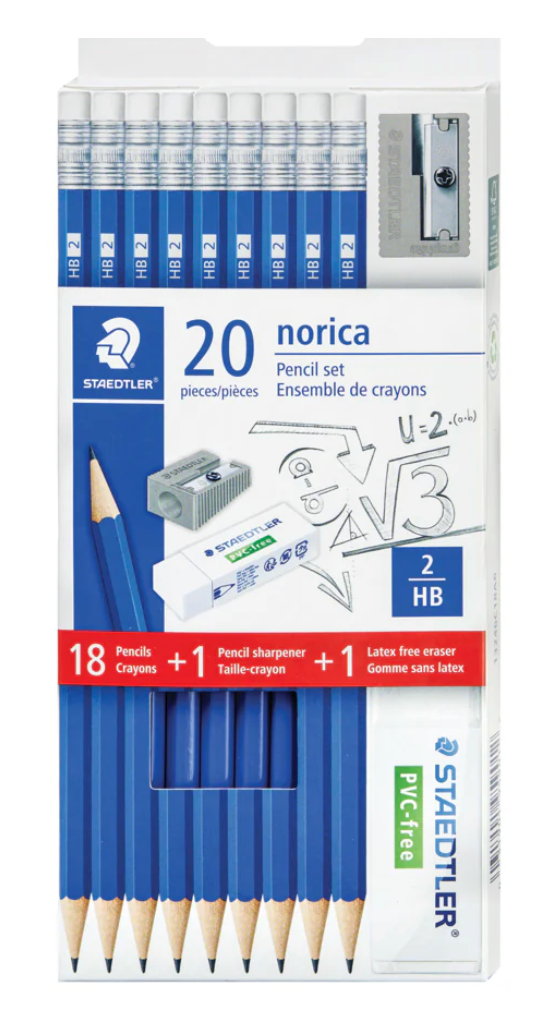 Staedtler Norica Premium Pencil Bonus Set - #2 HB Woodcased Pencils with Sharpener and Eraser - 20 Pack