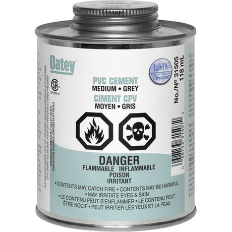 PVC Cement, 0.250 lbs, Brush-Top Can, Grey