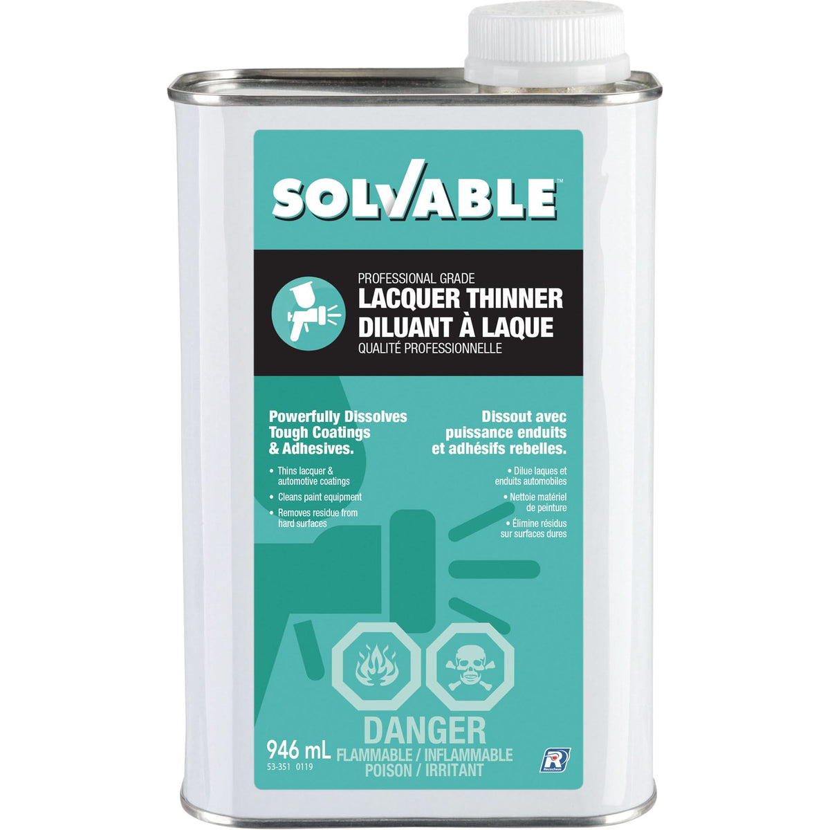 Professional Grade Lacquer Thinner, Rectangular Can, 946 ml