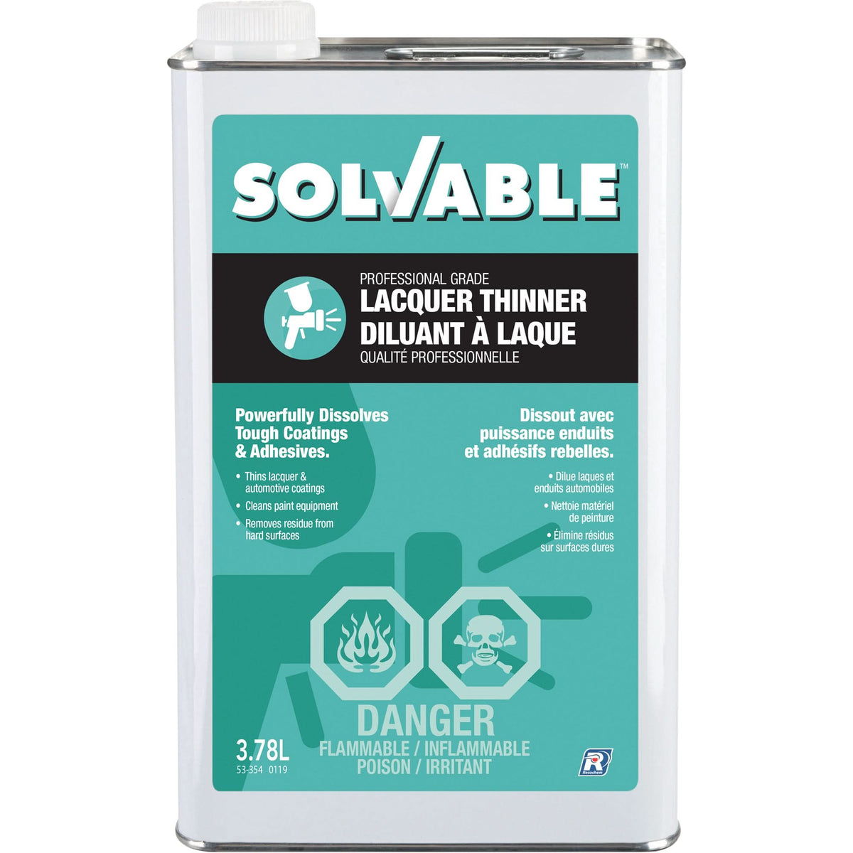 Professional Grade Lacquer Thinner, Rectangular Can, 3.78 L