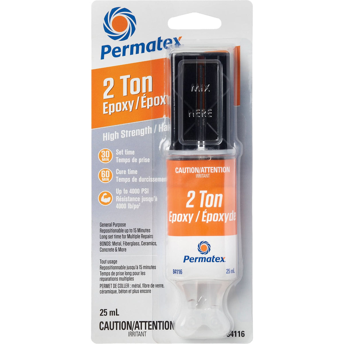 2 Ton Epoxy, 25 ml, Syringe, Two-Part, Clear
