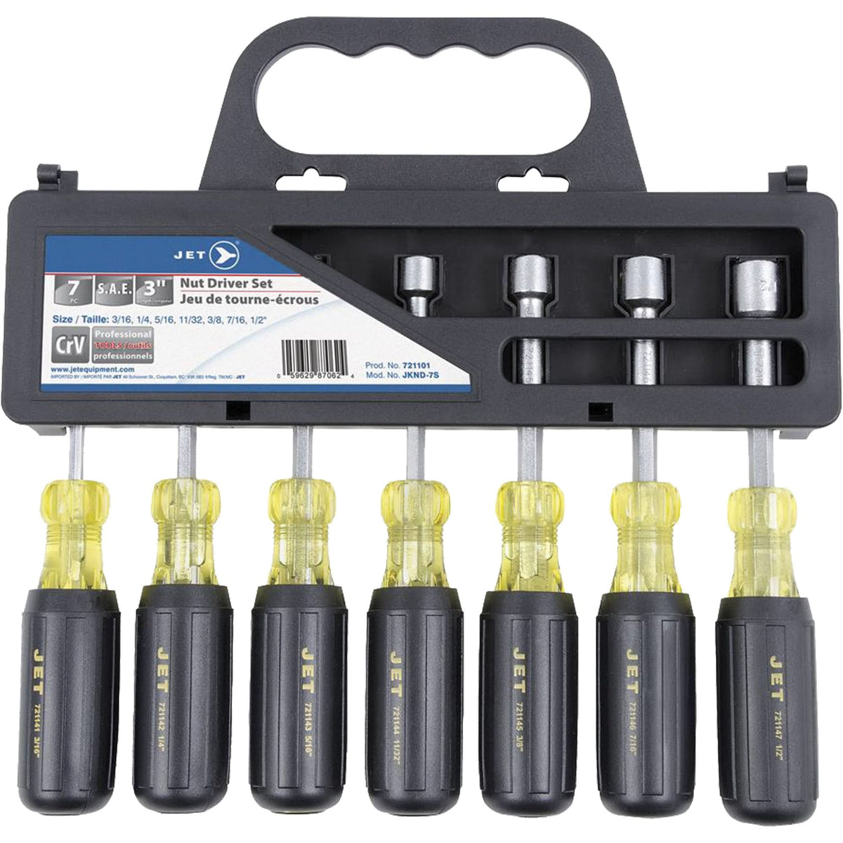 JKND-7S Cushion Grip Nutdriver Set, 7 Pcs., Non Magnetic, Imperial