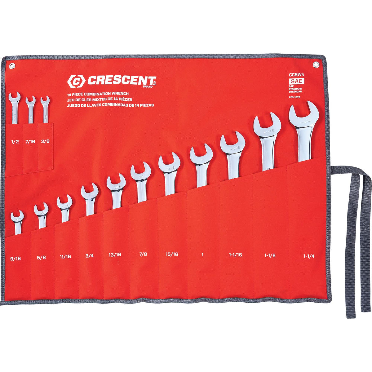 12-Point SAE Combination Wrench Set with Tool Roll, Combination, 14 ...