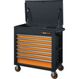 GSX Series Rolling Tool Cart with Tilt Top, 7 Drawers, 35" L x 20" W x 39" H, Black/Orange