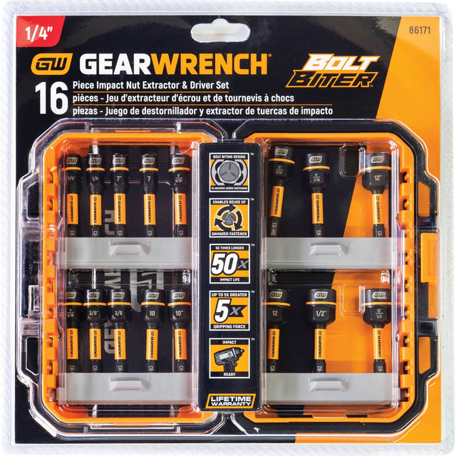 Bolt Biter™ Nut Extractor & Driver Set, 16 Pcs., Non Magnetic, Metric & Imperial