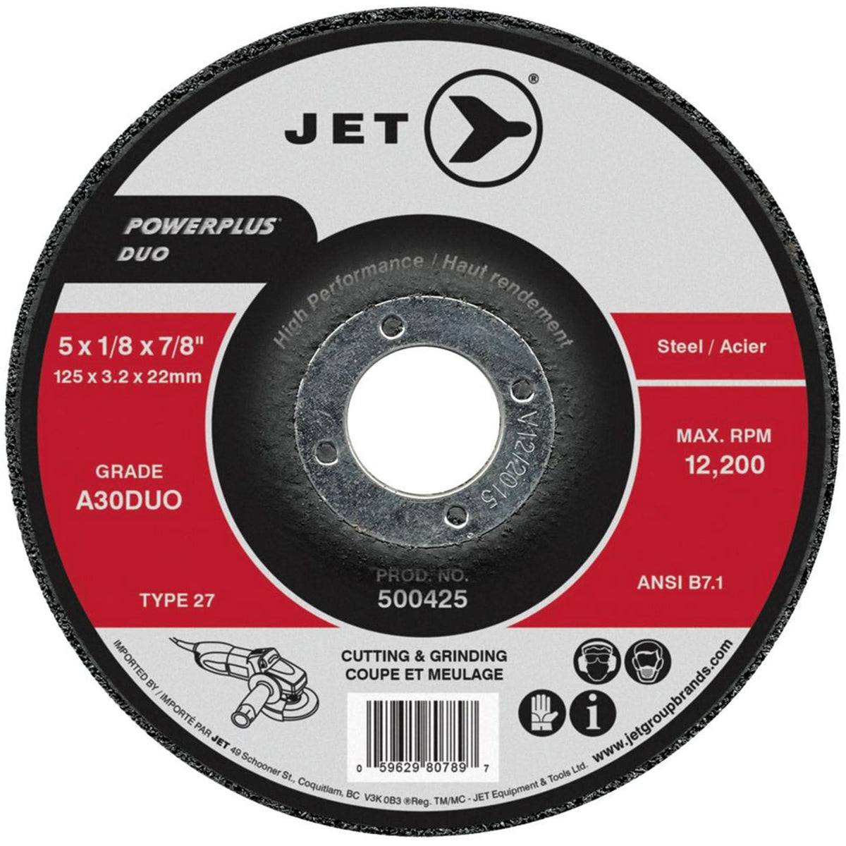 Powerplus DUO Cutting/Grinding Wheel, 4-1/2" x 1/8", 7/8" Arbor, Type 27, A30DUO Grit