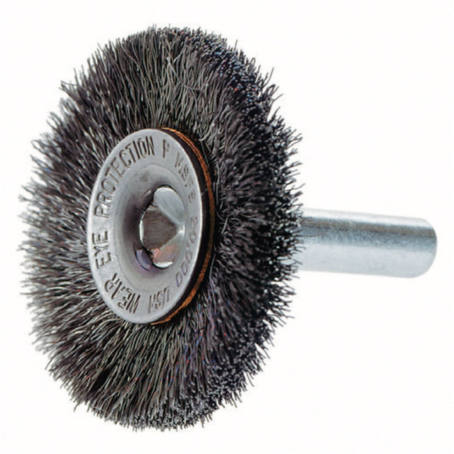 Crimped Wire Wheel Brush with 1/4" Shank, 2" Dia., 0.014" Fill, 1/4" Arbor