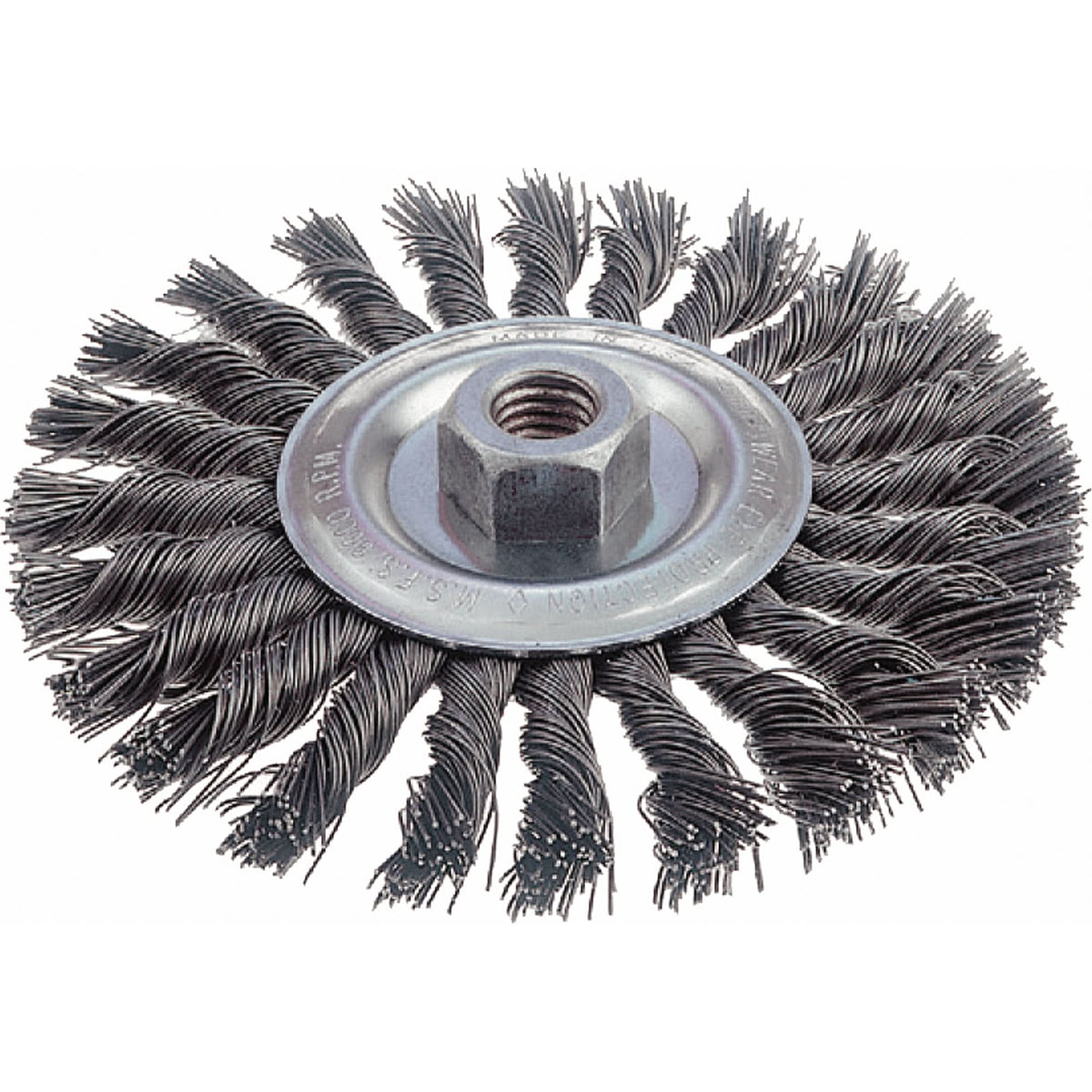 Knot Wire Wheel Brushes - Standard Twist Knot, 4" Dia., 0.014" Fill, 3/8" Arbor, Steel