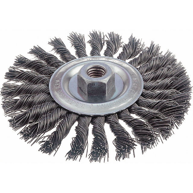 Knot Wire Wheel Brushes - Standard Twist Knot, 4" Dia., 0.014" Fill, 3/8" Arbor, Steel
