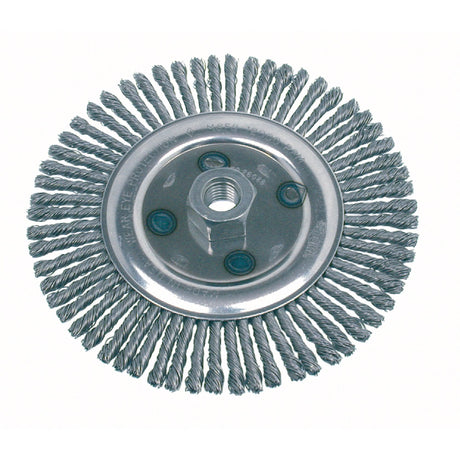 Knot Wire Wheel Brushes - Stringer Bead, 6-1/2" Dia., 0.02" Fill, 5/8"-11 Arbor, Steel